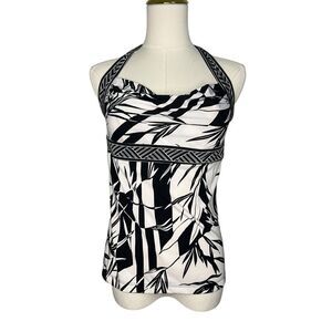 BCBGMAXAZRIA Women’s Small Floral Halter Top Black White Y2K